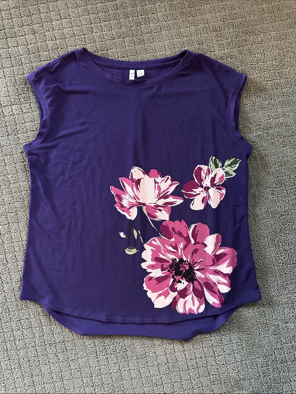 Purple Floral Cap-Sleeve Women's Top